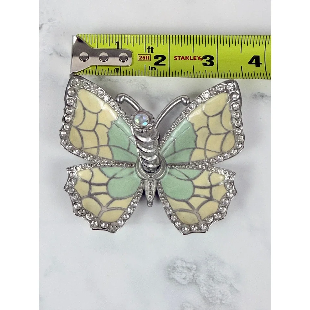 VTG Matashi Enameled Blue Cream Rhinestone Butterfly Ring Holder 3 1/2